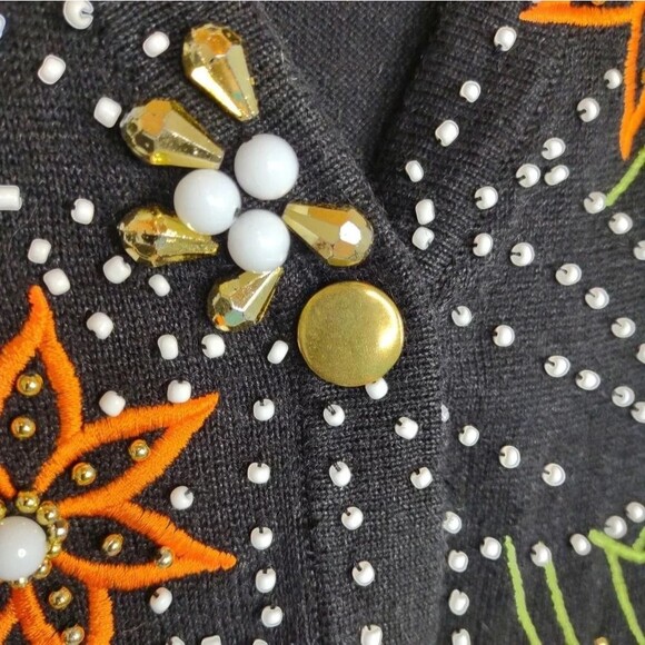Jack B. Quick Cardigan Sweater Embroidered Beaded Medium Ugly Christmas Sweater - Picture 6 of 10